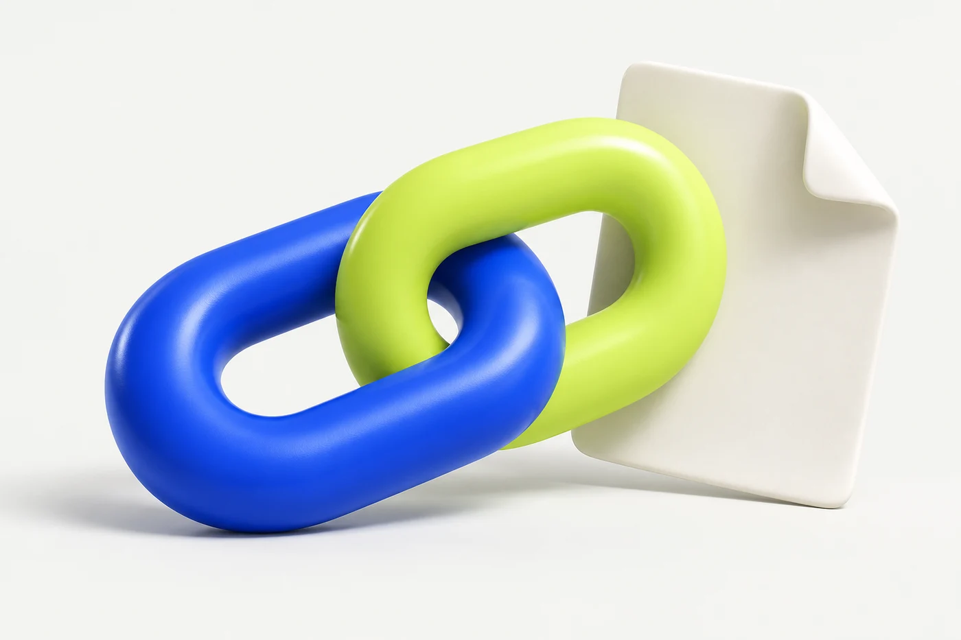 Interlocking cobalt and lime links beside an ivory page