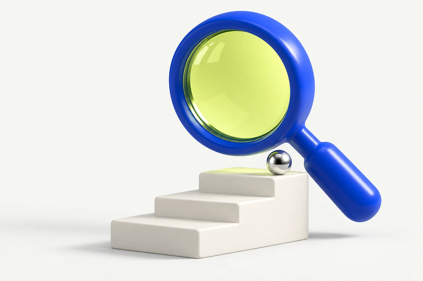 Cobalt magnifying glass with a lime lens above ivory steps